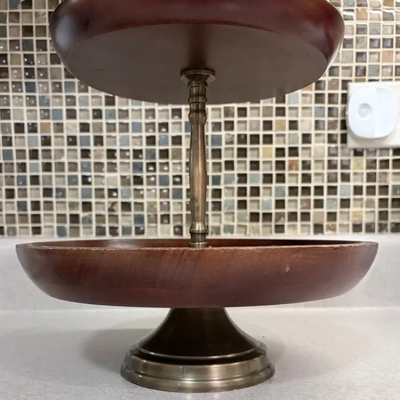 Mango Wood 2 Tier Cupcake Server Tray Mid Century - Picture 6 of 16